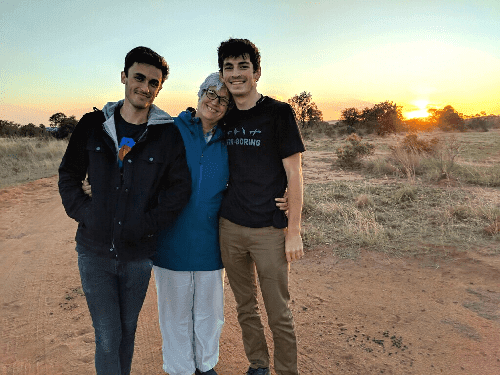 Kim enjoying family time with her sons in the Colorado outdoors